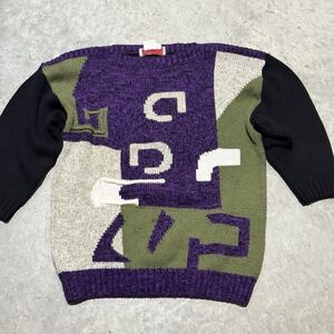 Vintage Organically Grown Sweater Women Medium Colorblock Patchwork 80s 90s